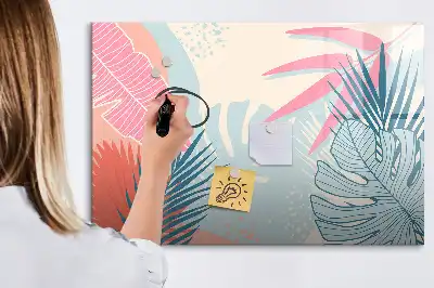 Magnetisch glazen schrijfbord met pastelbladeren print