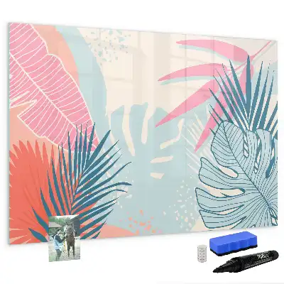 Magnetisch glazen schrijfbord met pastelbladeren print