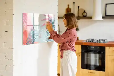 Magnetisch glazen schrijfbord met pastelbladeren print