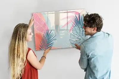 Magnetisch glazen schrijfbord met pastelbladeren print