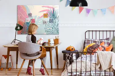 Magnetisch glazen schrijfbord met pastelbladeren print