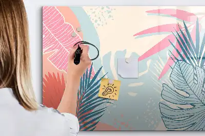 Magnetisch glazen schrijfbord met pastelbladeren print