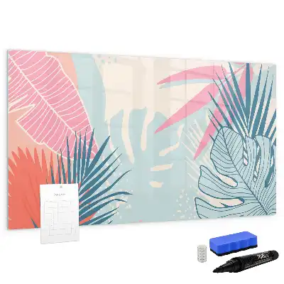 Magnetisch glazen schrijfbord met pastelbladeren print