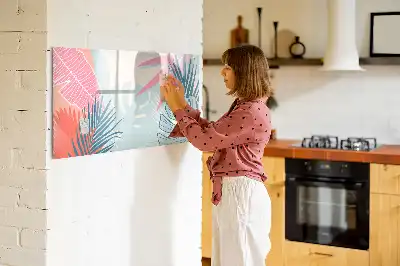 Magnetisch glazen schrijfbord met pastelbladeren print