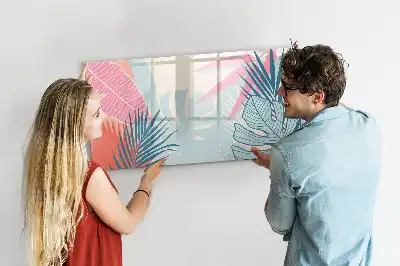 Magnetisch glazen schrijfbord met pastelbladeren print