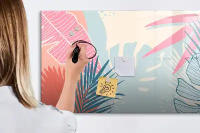 Magnetisch glazen schrijfbord met pastelbladeren print