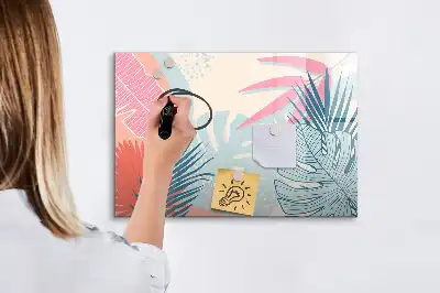 Magnetisch glazen schrijfbord met pastelbladeren print