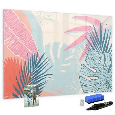 Magnetisch glazen schrijfbord met pastelbladeren print