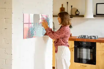 Magnetisch glazen schrijfbord met pastelbladeren print