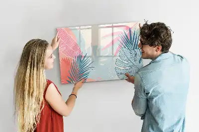 Magnetisch glazen schrijfbord met pastelbladeren print