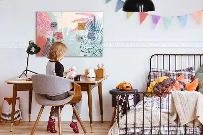 Magnetisch glazen schrijfbord met pastelbladeren print