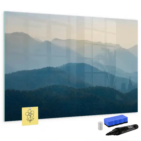 Beschrijfbaar glazen magneetbord met abstract landschapsontwerp