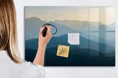 Beschrijfbaar glazen magneetbord met abstract landschapsontwerp