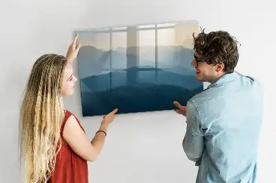 Beschrijfbaar glazen magneetbord met abstract landschapsontwerp