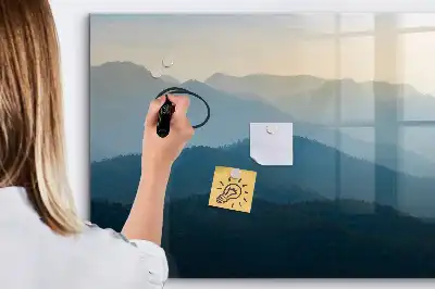 Beschrijfbaar glazen magneetbord met abstract landschapsontwerp