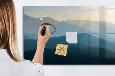 Beschrijfbaar glazen magneetbord met abstract landschapsontwerp