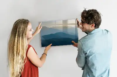 Beschrijfbaar glazen magneetbord met abstract landschapsontwerp