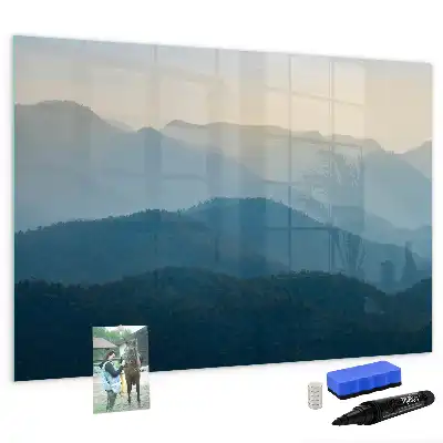 Beschrijfbaar glazen magneetbord met abstract landschapsontwerp