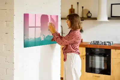 Magnetisch glazen schrijfbord voor notities en foto's in de kleur geleidelijke lucht
