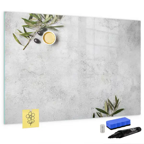 Beschrijfbaar glazen magneetbord met minimalistisch olijfontwerp