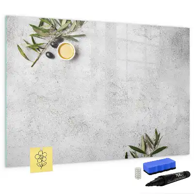 Beschrijfbaar glazen magneetbord met minimalistisch olijfontwerp