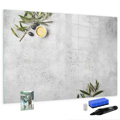 Beschrijfbaar glazen magneetbord met minimalistisch olijfontwerp