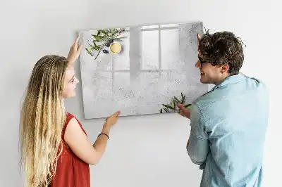 Beschrijfbaar glazen magneetbord met minimalistisch olijfontwerp