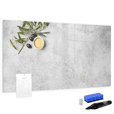 Beschrijfbaar glazen magneetbord met minimalistisch olijfontwerp