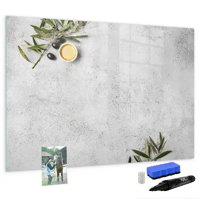 Beschrijfbaar glazen magneetbord met minimalistisch olijfontwerp