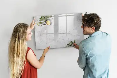 Beschrijfbaar glazen magneetbord met minimalistisch olijfontwerp