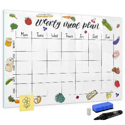 Beschrijfbaar glazen magneetbord weekplanner voor maaltijden