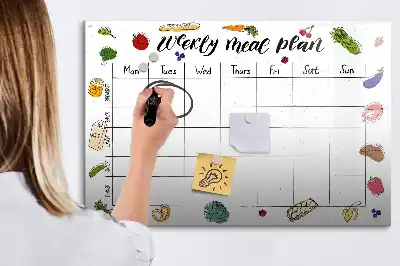 Beschrijfbaar glazen magneetbord weekplanner voor maaltijden