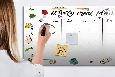 Beschrijfbaar glazen magneetbord weekplanner voor maaltijden