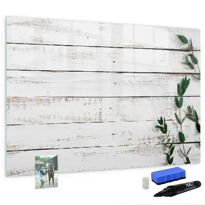 Glazen magneetbord met design beschrijfbaar met houten planken