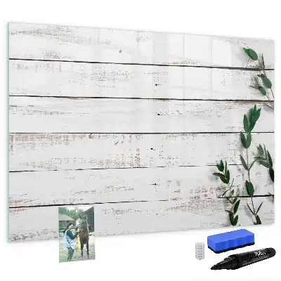 Glazen magneetbord met design beschrijfbaar met houten planken