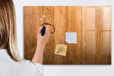 Beschrijfbaar glazen magneetbord met design op houten planken