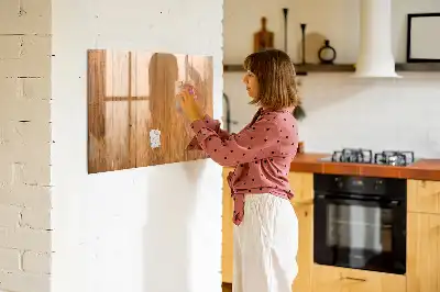Beschrijfbaar glazen magneetbord met design op houten planken