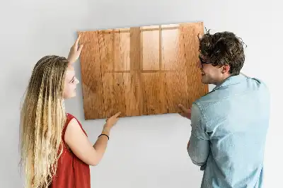 Beschrijfbaar glazen magneetbord met design op houten planken