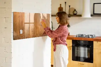 Beschrijfbaar glazen magneetbord met design op houten planken