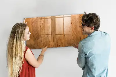 Beschrijfbaar glazen magneetbord met design op houten planken