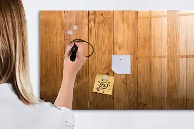 Beschrijfbaar glazen magneetbord met design op houten planken