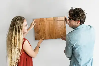 Beschrijfbaar glazen magneetbord met design op houten planken
