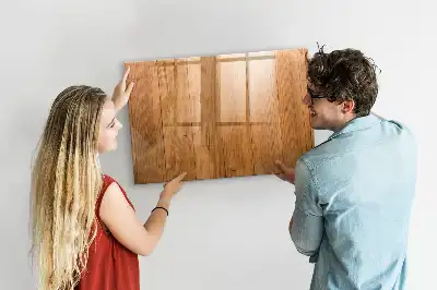 Beschrijfbaar glazen magneetbord met design op houten planken