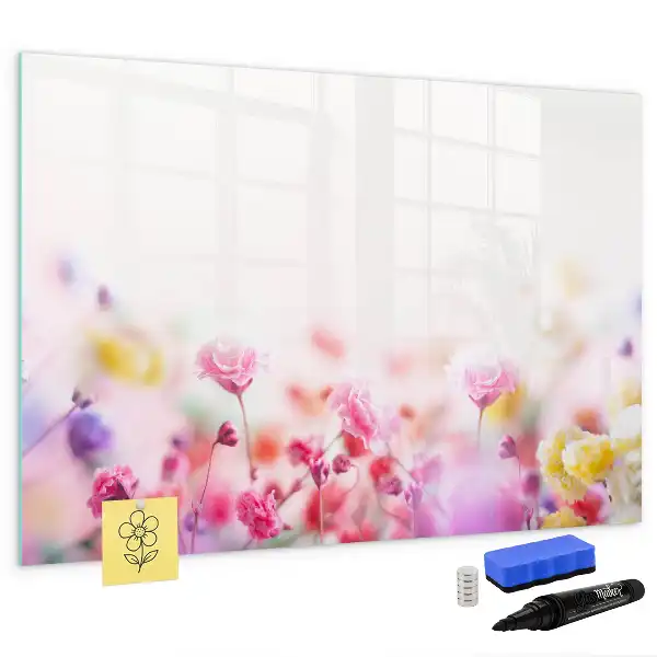 Beschrijfbaar glazen magneetbord met design bloemen op een weide