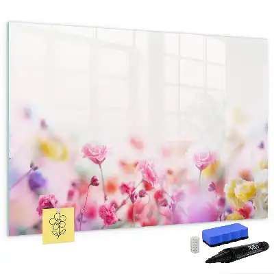 Beschrijfbaar glazen magneetbord met design bloemen op een weide