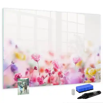 Beschrijfbaar glazen magneetbord met design bloemen op een weide