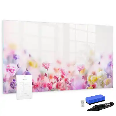 Beschrijfbaar glazen magneetbord met design bloemen op een weide