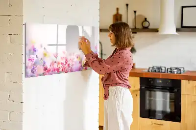 Beschrijfbaar glazen magneetbord met design bloemen op een weide