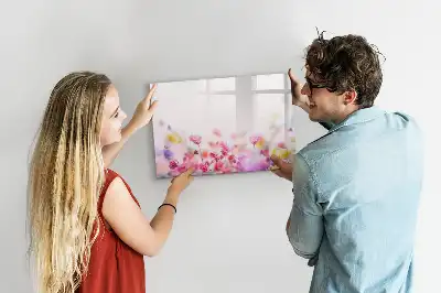 Beschrijfbaar glazen magneetbord met design bloemen op een weide