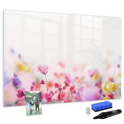 Beschrijfbaar glazen magneetbord met design bloemen op een weide